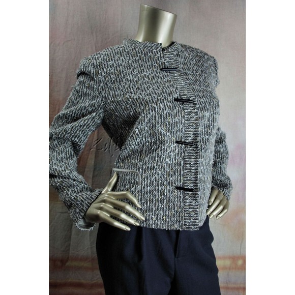 $2995 New GIORGIO ARMANI Black Ivory Gray Gold Tweed Boucle Jacket 48 14